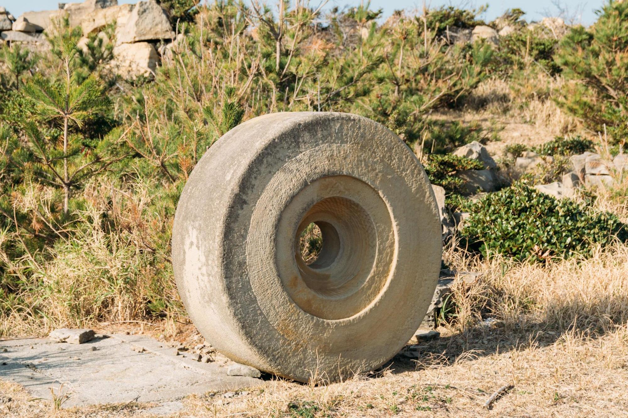 タイヤのような形の石の写真