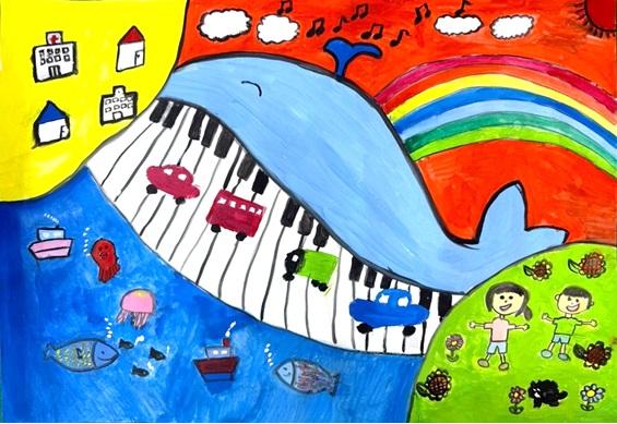 くじらのおなかがピアノのはし